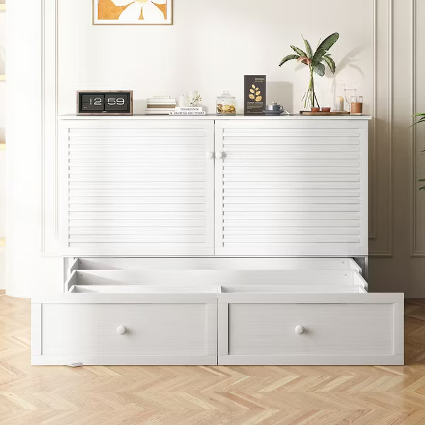 Mjkone Modern Queen Size Murphy Bed with USB ports,2 Drawers，with 4.72''Mattress