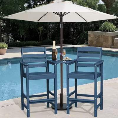 Hyleory HDPE Adirondack Bar Height Loveseat with Built-In Side Table, 2-Person Outdoor Double Chair