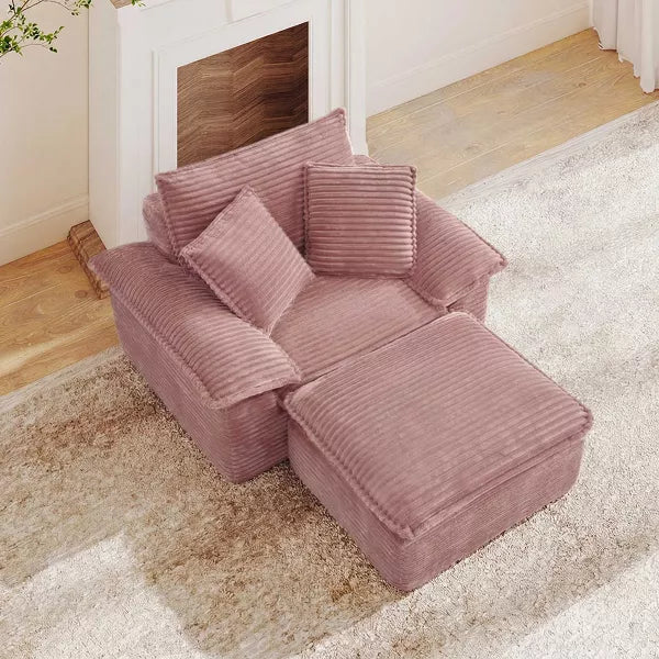 AENKYO 81" Oversized Chaise Lounge Chair and a Half with 2 Ottomans, Deep Seat, Modular Cloud Sleeper Couch, Teddy Fleece, No Assembly, Gray