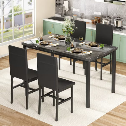 Hooseng 5-piece Kitchen Table and Chairs, Dining Table Set for 4, Rectangular Dining Table Set with Four Chairs and Marble Top for Dining Room