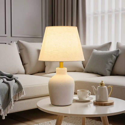 POWLIG 11.8"x19.4" Ceramic Table Lamp with Linen Shade - No Assembly Required, Modern Decor