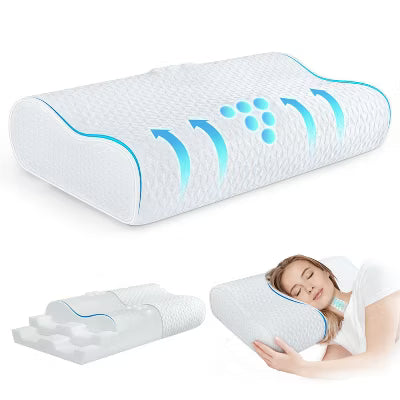 FAPO Memory Foam Pillow for Sleeping, Orthopedic Contour Pillow for Neck Pain Relief - Cervical Pillow for Side Sleepers with Washable Cover