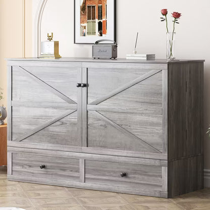 Mjkone Modern Full/Queen Size Murphy Bed Chest with Mattress and Storage