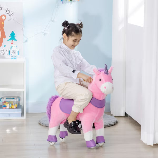 Ride On Real Walking Unicorn with Sparkly Horn, Soft Plush Ride On Rocking Horse Bearing 176lbs, Imaginative Interactive Toy for Kids, Unicorn Gifts
