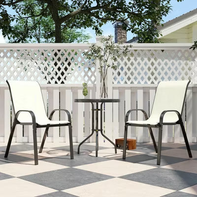 Resenkos 3 Pieces Bistro Set, Small Patio Furniture Set with Stackable Chairs and Glass Table for Backyard, Balcony, Beige