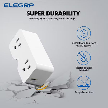 ELEGRP USB Wall Outlet Extender, with USB C & USB A Ports (4.2A in Total),2 Prong to 3 Prong Grounding Adapter Plug, 125V, White, 1 Pack