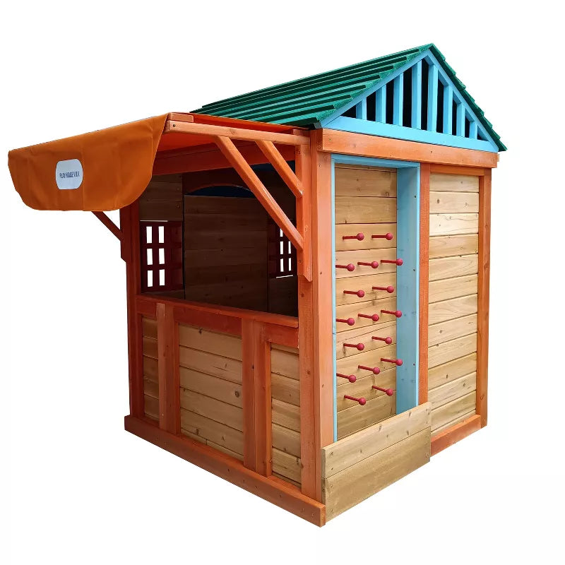4-in-1 Eco-friendly 61.4"L Wooden Kids Playhouse for Outdoor Backyard Garden, Pretend Game House for Toddlers and Children