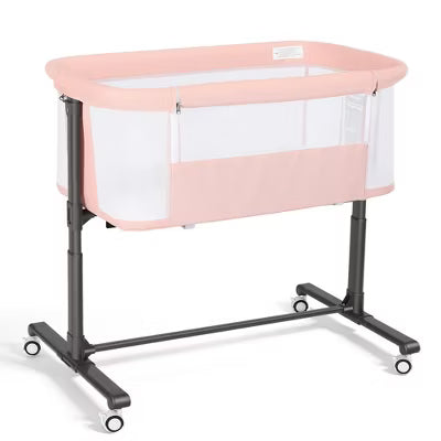 TODECARE Baby Bassinet Bedside Sleeper, 2 in 1 Folding Portable Bedside Sleeper with Wheels, All-Sided Mesh Infant Travel Crib for Toddlers