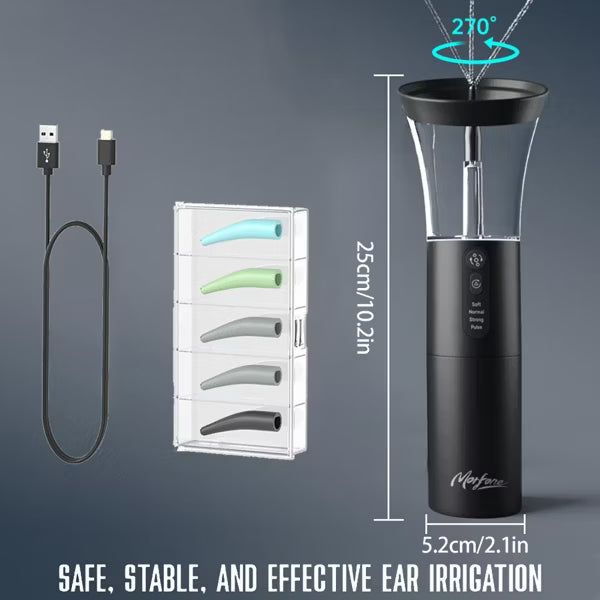 Morfone Electric Ear Cleaning Kit Effective Safe Ear Cleaner Irrigation Flushing System 4 Pressure Modes for Ear Wax Buildup（Black）