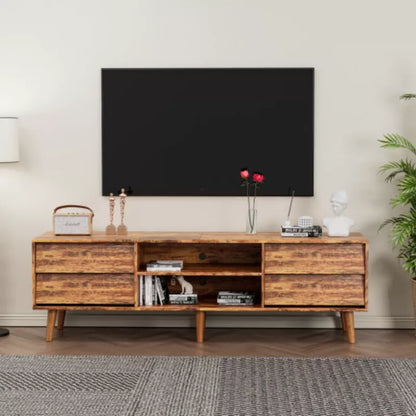 Hooseng TV Stand, Entertainment Center with Two Open Storage and 4 Drawers, Compartments TV Console Media Cabinet, TV Console Table for Living Room