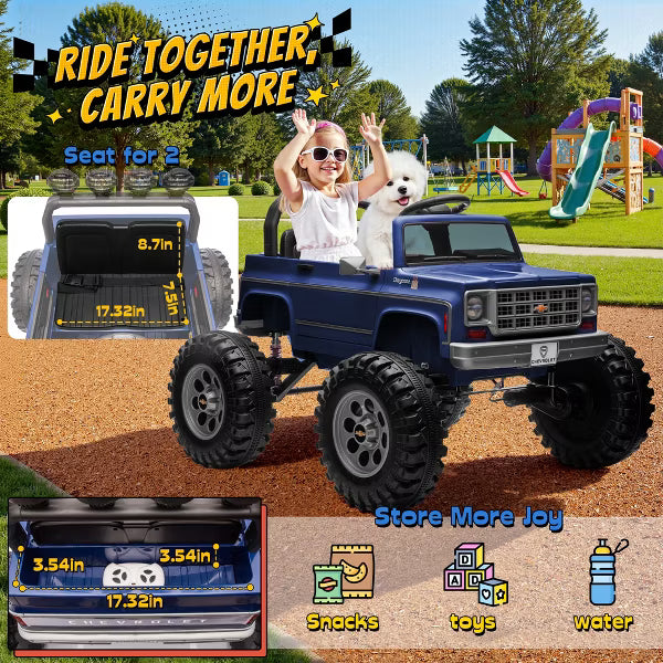 Joyracer Chevrolet 24V 4WD 2-Seater Ride On Truck for Kids, Electric Ride On Toys Cars with 7Ah Battery, Remote Control & MP3