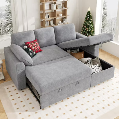 AMERLIFE Sectional Sofa Bed with Storage,Reversible Pull Out Sleeper Couch for Living Room