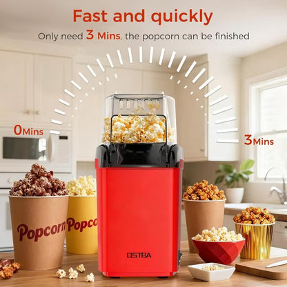 OSTBA 1200W Air Popcorn Maker, 12-Cup Oil-Free Hot Air Popper with Measuring Cup & Butter Tray, Compact Popcorn Machine for Home & Parties