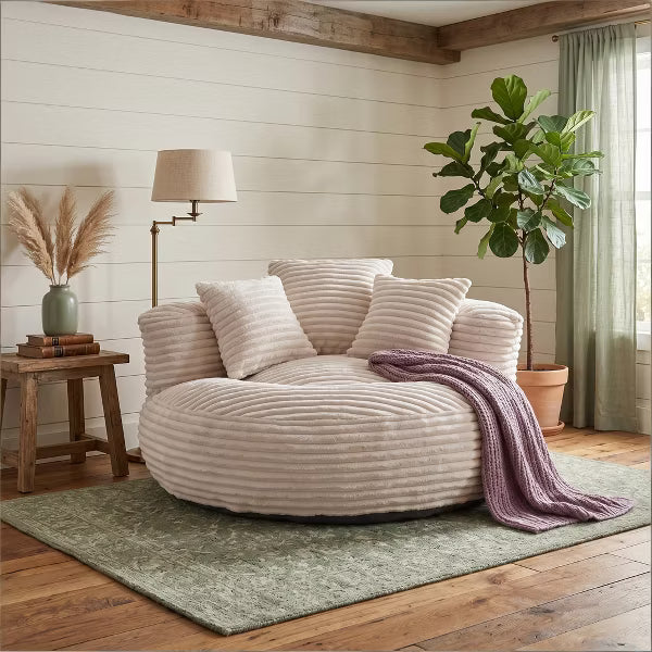 Giant Corduroy Bean Bag Sofa with Armrest & 3 Pillows, Aesthetic Cloud Chair for Adults, Comfy Memory Foam Lazy Couch for Reading, Dorm, Bedroom Vibe