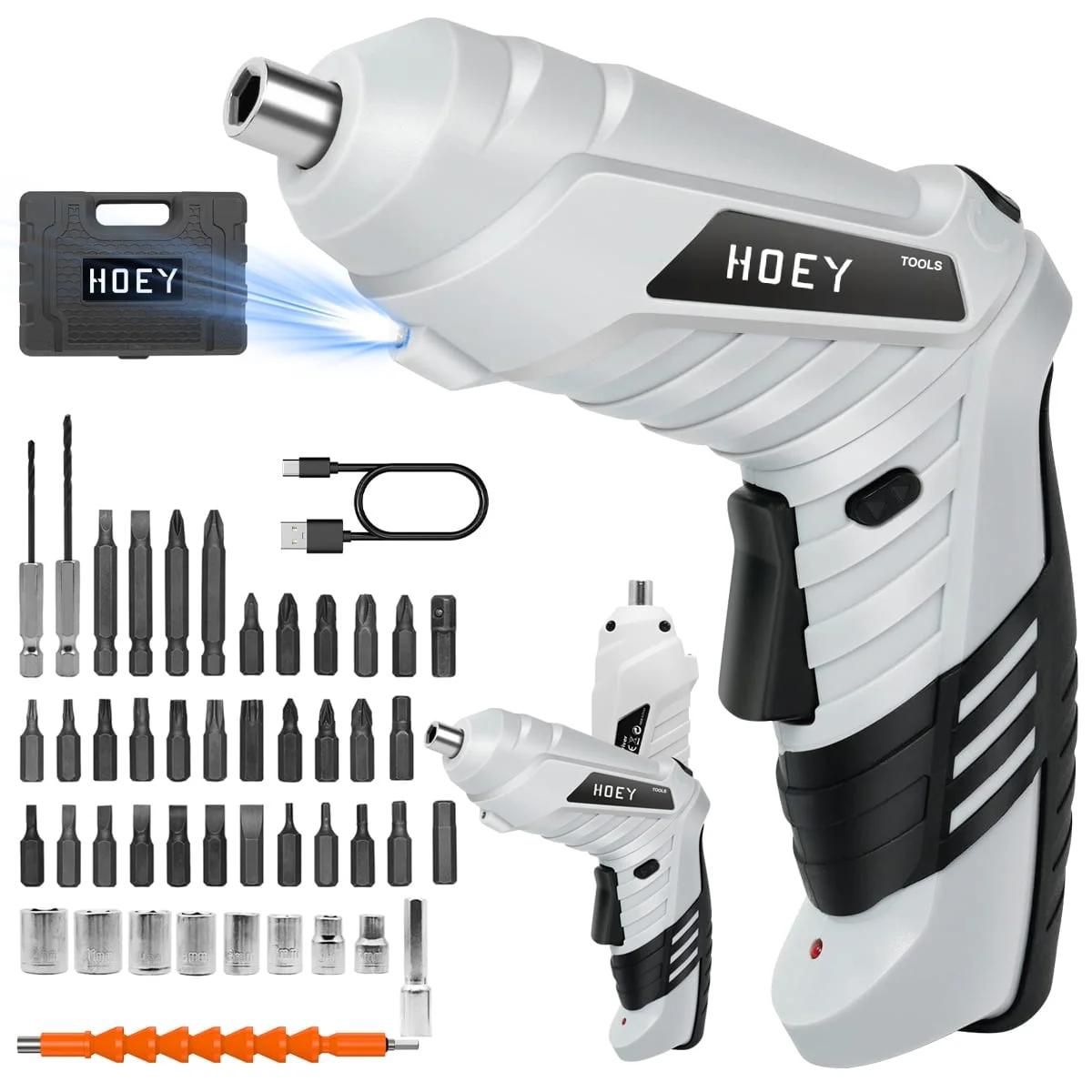 Hoey Cordless Screwdriver, 47 in 1 Electric Screwdriver,Dual Position Handle with USB Cable LED Light for Home Office DIY Tools