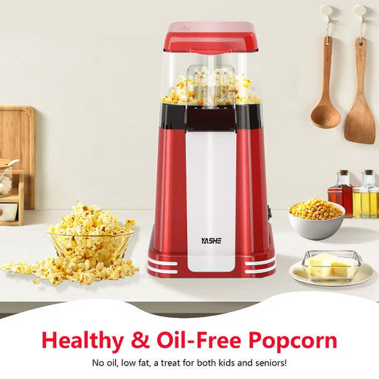 YASHE Hot Air Popcorn Popper Maker, Retro Fast Popcorn Machine, Healthy Oil-Free Popcorn Maker, Ideal for Home Movie Nights and Holiday Gifts