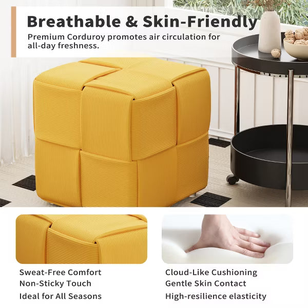 JOYRACER Round Upholstered Ottoman with Storage Multifunctional Foot Rest Coffee Table Padded Seat Vanity Stool, Khaki