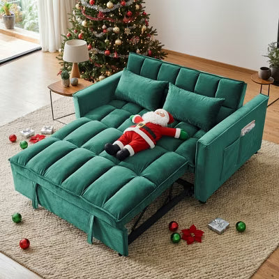Resenkos 54 Inch Adjustable Backrest Sofa, Sofa Bed, Futon Sofa with Double Armrest and Pouch, Variable Bed for Living room