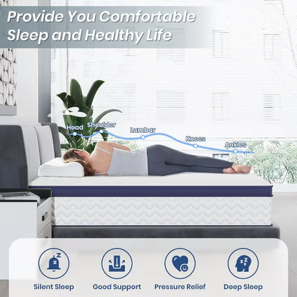 JOYRACER 12" Medium Firm Pillow Top Cooling Gel Hybrid Mattress With Certipur-US Certified Foam