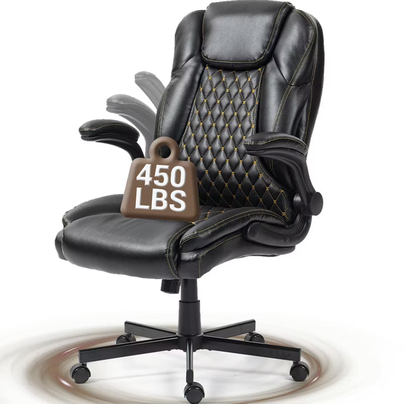 Bosmiller High Back Executive Office Chair, Ergonomic Computer Desk Chair with Rocking Function, Flip-Up Armrests and Lumbar Support