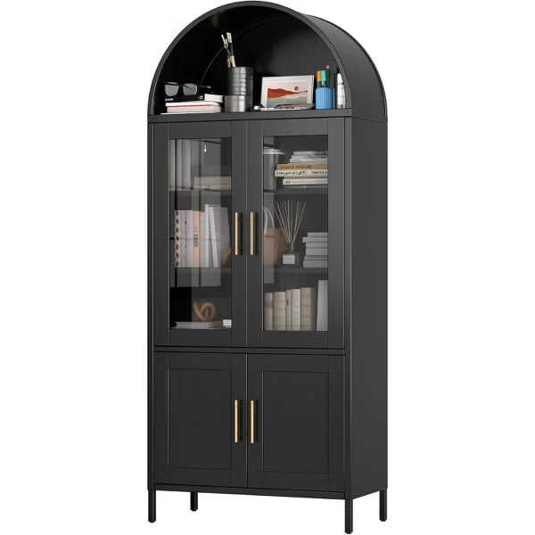 SUXXAN Metal Display Cabinet With Glass Doors And Adjustable Shelves, Modern Freestanding Arched Cabinet,Assembly Required