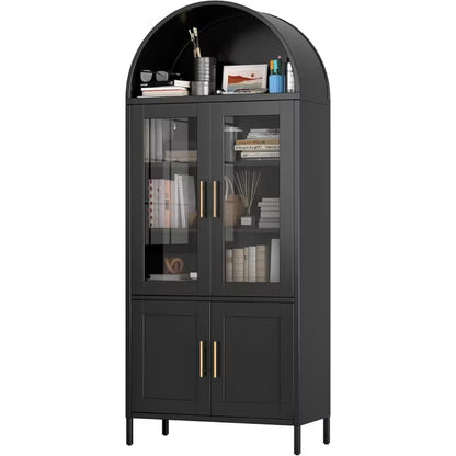 SUXXAN Metal Display Cabinet With Glass Doors And Adjustable Shelves, Modern Freestanding Arched Cabinet,Assembly Required