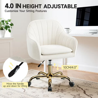 KERDOM Velvet Desk Chair for Home Office, Soft Height Adjustable 360 Swivel Computer Chair, Beige