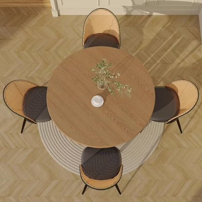 TYBOATLE Rattan Dining Chairs Set of 4, Black Mid-Century Modern Chairs with Faux Leather Cushion & Adjustable Foot Pads for Kitchen or Dining Room