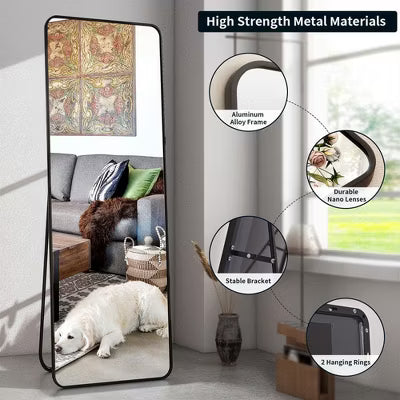 Full-Length Floor Mirror with Aluminum Alloy Frame - Freestanding & Wall-Mounted Design for Bedroom/Living Room-LIKEPAY