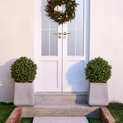 20" Artificial Tea Olives Topiary Ball Trees with Ground Stake, UV Resistant Faux Sweet Olive Greenery, Outdoor Fake Plant for Yard Decor Set of 2