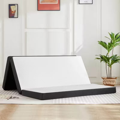 My Depot 4 Inch Tri Folding Mattress Queen Size Portable Memory Foam Mattress for Floor with Washable Cover