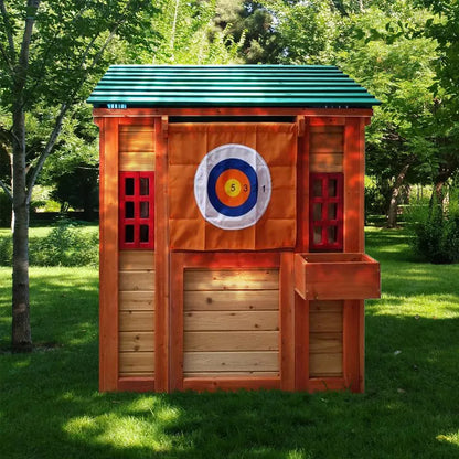 4-in-1 Eco-friendly 61.4"L Wooden Kids Playhouse for Outdoor Backyard Garden, Pretend Game House for Toddlers and Children