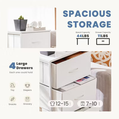 ELJGET 4-Drawer Small Dresser for Bedroom, Nightstand End Table with Fabric Storage Drawers, Closet Organizer Chest, White