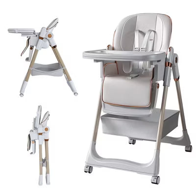 CIPACHO White Adjustable Baby High Chair (0-6 Years), Portable Infant Feeding Seat with Safety Belt, Silent Lockable Wheels & Easy-Clean Design