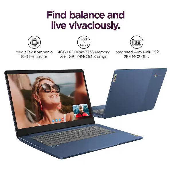 Lenovo - IdeaPad Slim 3 Chromebook Laptop - 14" Full HD Touchscreen Laptop - MediaTek Kompanio 520 - 4GB Memory - 64GB eMMC - Abyss Blue