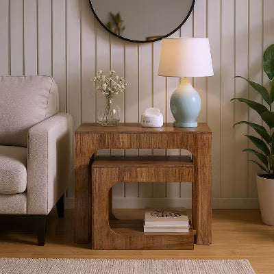 CIPACHO Walnut Brown Nesting End Table Set Small Spaces Side Table for Living Room Night Stand Set for Bedroom