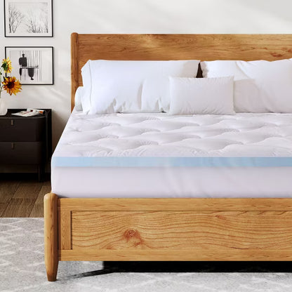 Dyonery 3" Cooling Memory Foam Mattress Topper – Dual Layer Gel & Plush, Deep Pocket, Back Pain Relief, Queen & Full