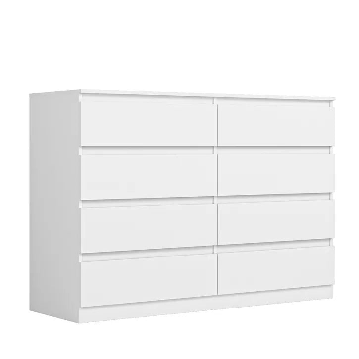 CIPACHO Mid Century Modern 8 Drawer Dresser in White with Hidden Handle Perfect for Bedroom to Boost Storage and Elevate Retro Home Vibe