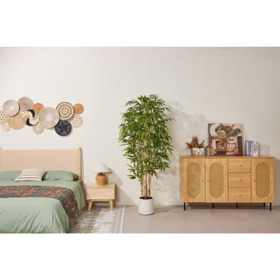 Dr.Planzen 80" Artificial Bamboo Tree With Wood Stem, UV Resistant Faux Potted Plant for Indoor Outdoor Home Decor, Tall Fake Tree With Planter