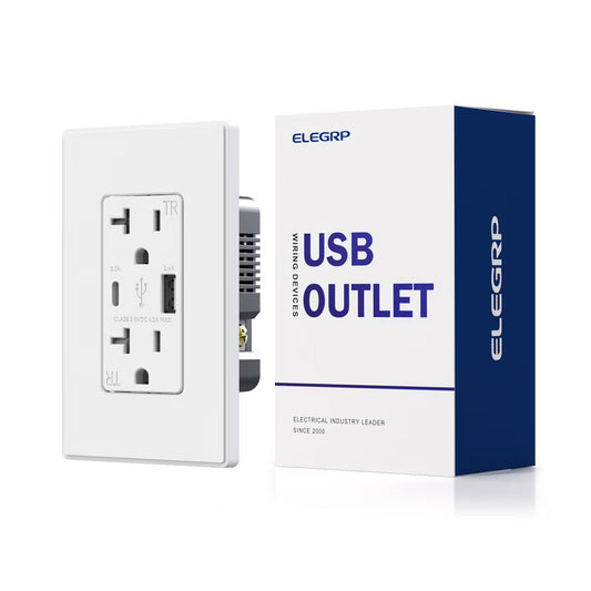 ELEGRP USB Outlet Receptacle, 20 Amp Outlet with USB C and USB A Port,21W Duplex Tamper Resistant Wall Outlet, Wall Plate Included, UL Listed, White