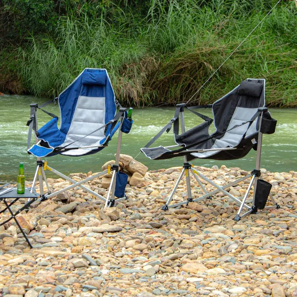 SUNSPIRE Oversized Hammock Chair with Footrest 2-Pack, Heavy Duty Folding Rocking Camp Chair with Cup Holder Pillow for Outdoor Beach Fishing Black