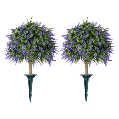 Dr.Planzen 20" Artificial Lavender Topiary Tree - UV Resistant Faux Purple Flower Plant Ball with Ground Stake for Outdoor Garden Porch Decor