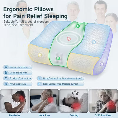 Zibroges Bed Pillow, Cervical Neck Pillow for Pain Relief, Contour Memory Foam Pillows for Sleeping, Neck Support for Side Back Stomach Sleepers Gray