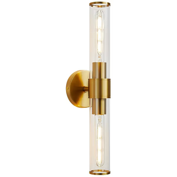 POWLIG 19.84" Modern Wall Sconce - 2-Light Dimmable Bathroom Vanity Light with Transparent Glass Shade