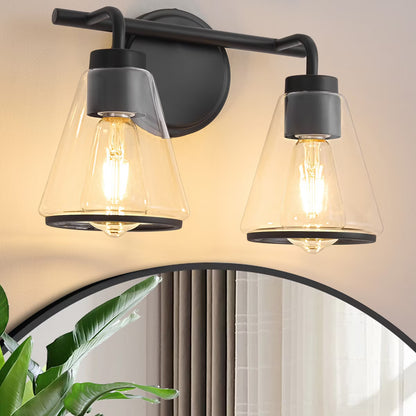 POWLIG Modern Vanity Light - Dimmable Bathroom Fixture with Clear Cone Glass Shades for Bedroom, Makeup Mirror Lighting