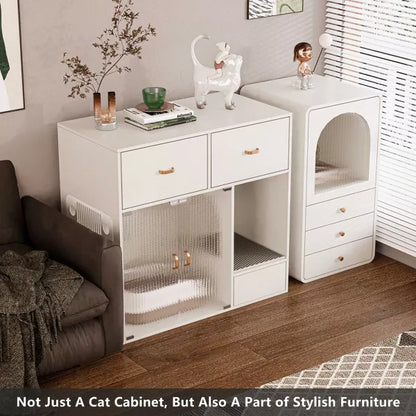 ATJafurn Cat Litter Box Enclosure, 37.4'' Furniture Style Hidden Litter Box Cat Cabinet With Storage For Large Cats White