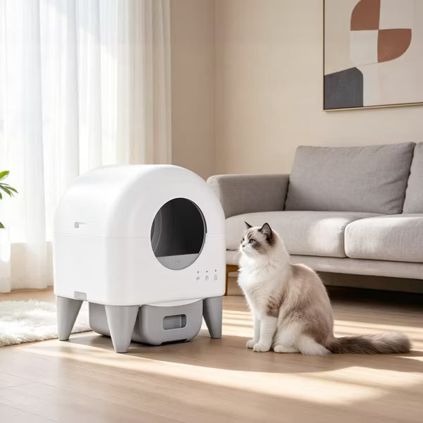 Cumrige 95L Self-Cleaning Automatic Cat Litter Box with 2 Free Trash Bag Rolls, White
