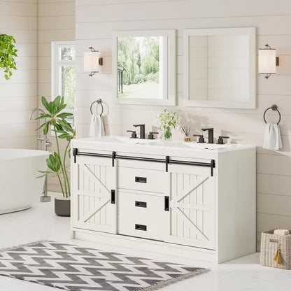 AMERLIFE Double Farmhouse Bathroom Vanity with Sink, with Sliding Doors & Drawers