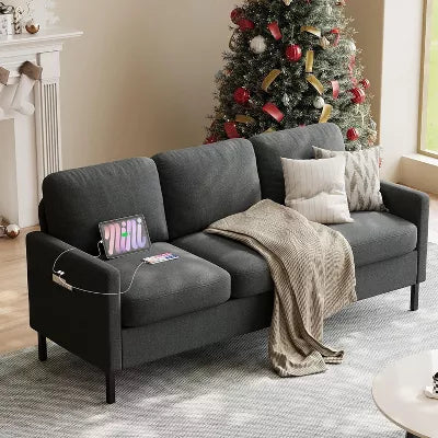 TYBOATLE 72" 3-Seater Sectional Sofa with USB Ports, Mid-Century Modern Couch for Small Spaces, Living Room, Bedroom, Apartment