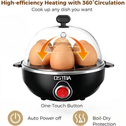 7-Egg Rapid Electric Cooker with Overheat Protection, Easy-Clean Boiler & Poacher for Hard, Soft & Medium Eggs